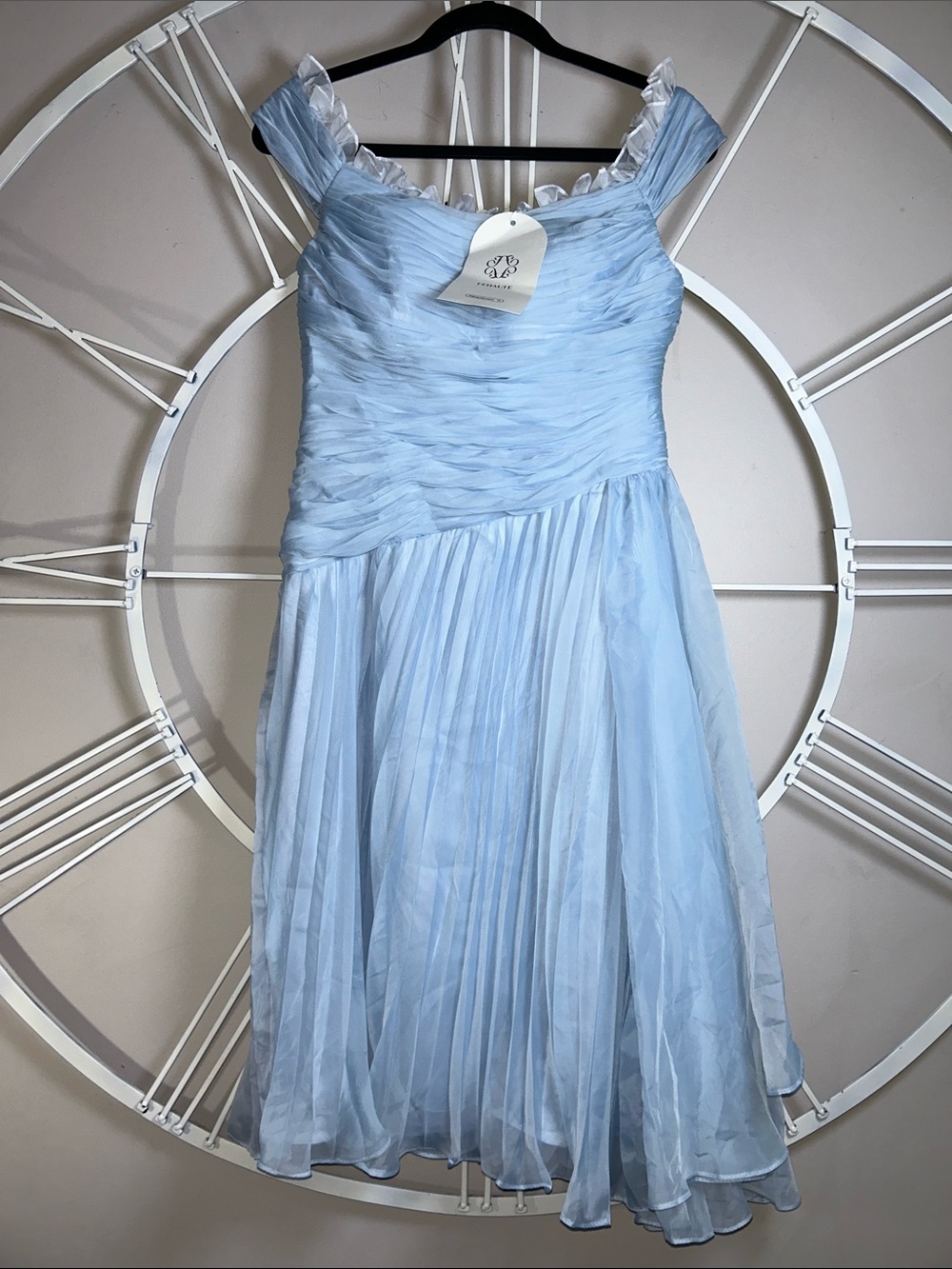 Fehaute Light Blue Off-The-Shoulder Midi Dress